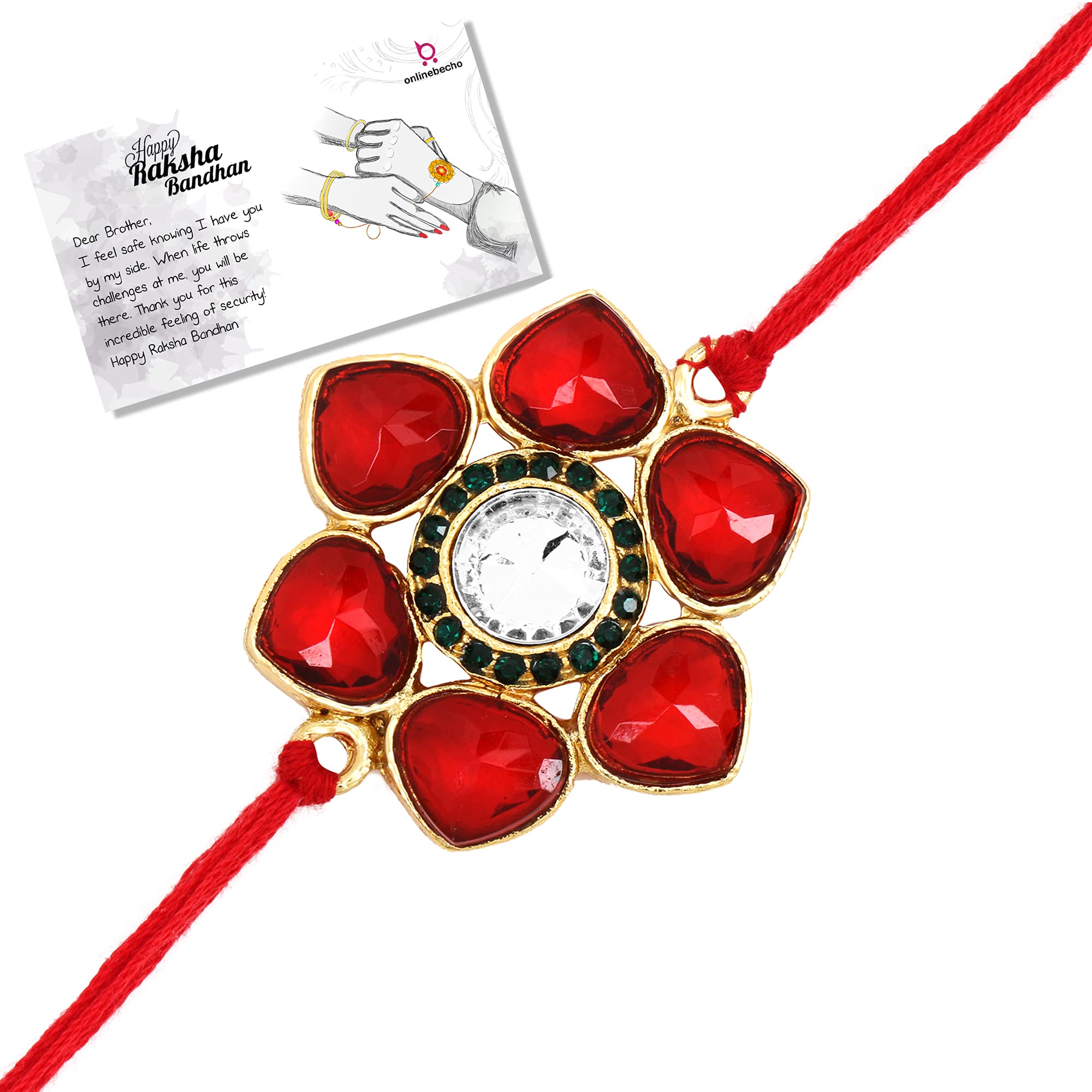 LIVE EVIL Modish Gold plated Stone Work Rakhi for Brother Sister with Raksha Bandhan Greeting Card having Traditional Ethnic Unique Design Specially Hand Made by Indian Craftsmen (B08CJ2ZVB7) Amazon Price History, Amazon Price Tracker