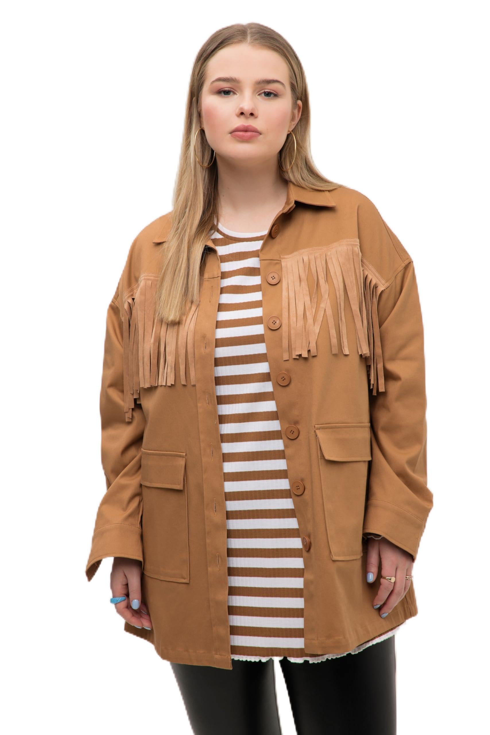Studio Untold Damen große Größen Übergrößen Plus Size Hemdjacke, Oversized, Langarm, Taschen, Fransen 817513