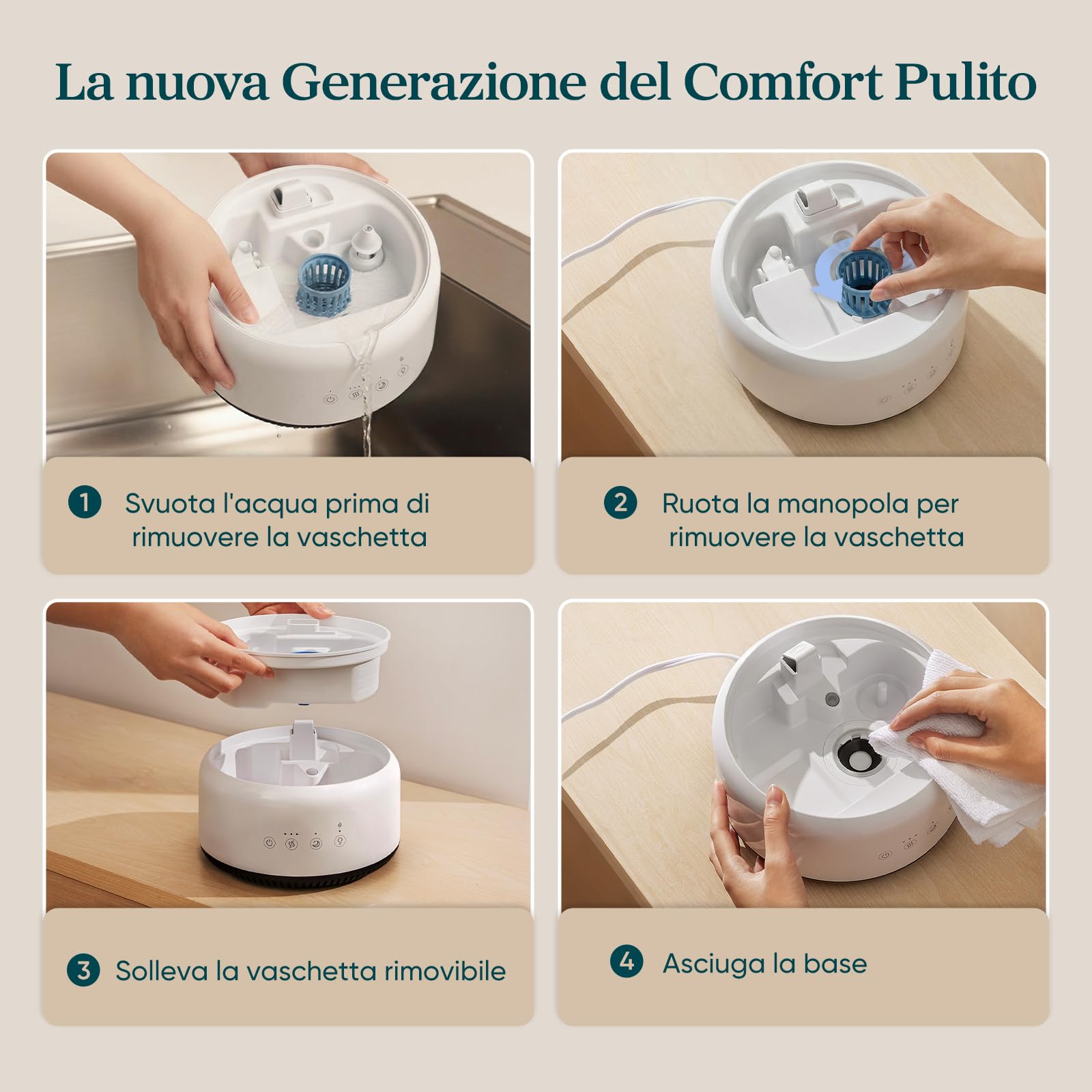 Levoit Umidificatore Ambiente 4,2L, Durata 42H, NeoClassic 450, Bianco