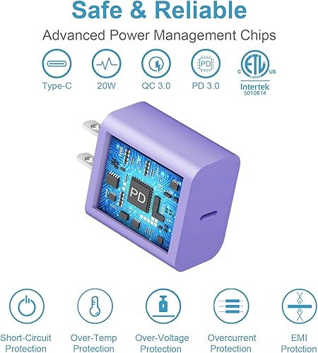 Miniatura 3 de Cargador de iPhone de carga súper rápida de 20 W PD Power Cargador de pared con cable de carga de 6 pies compatible con iPhone 1414 Pro Max1313 Pro