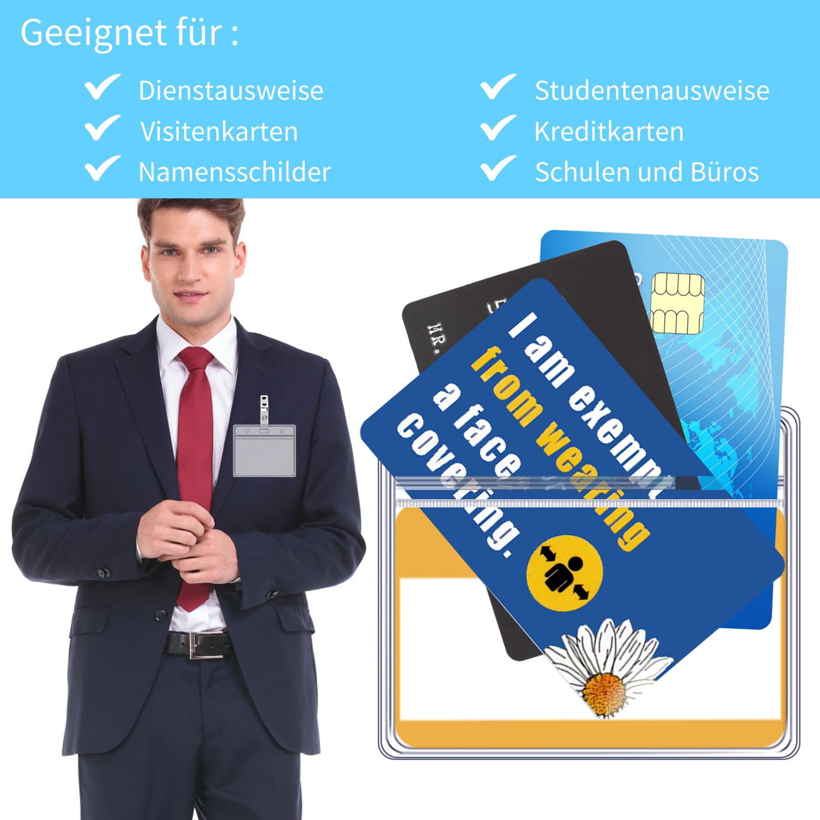 Porta Badge Con Clip Trasparente 100 Pezzi 9 x 8,5 cm Cartellino Identificativo Plastica Orizzontale Impermeabile