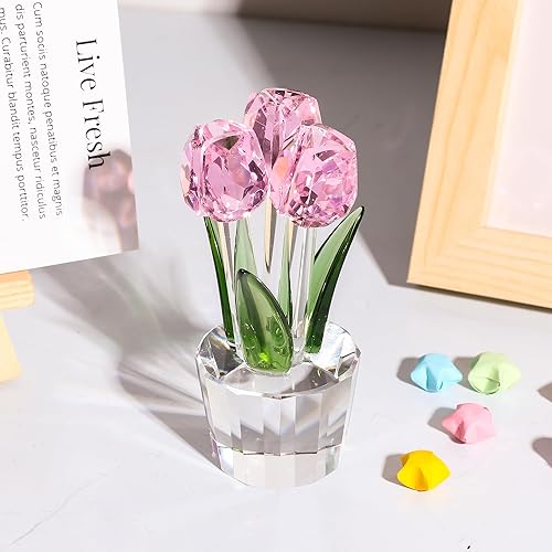 Miniatura 7 de YWHL Flor de tulipanes de cristal hecha a mano, regalos de tulipanes para mujeres, ramo de cristal, figuras coleccionables, adornos para decoración