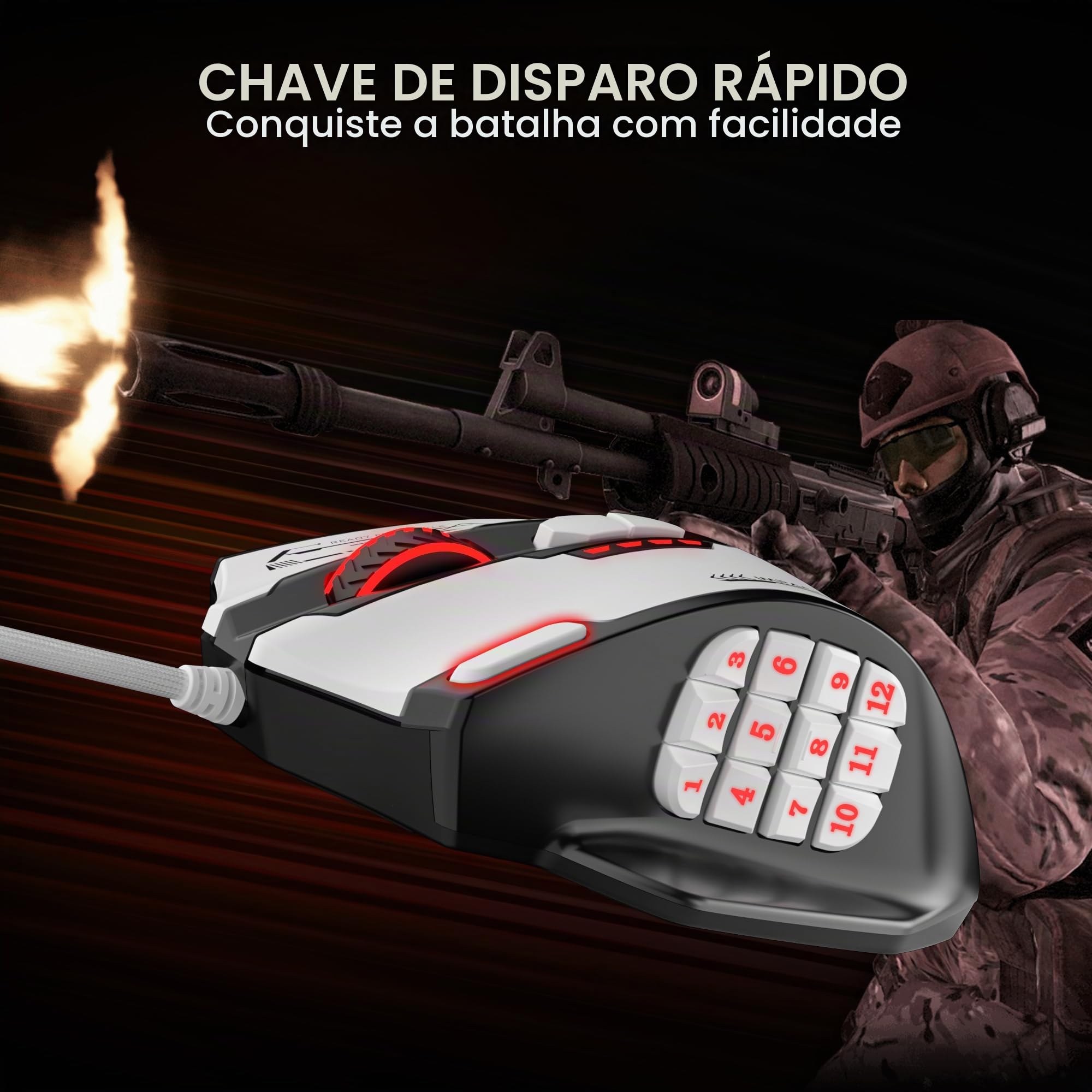 Redragon Mouse para jogos M908WB Impact RGB LED MMO com 12 botões