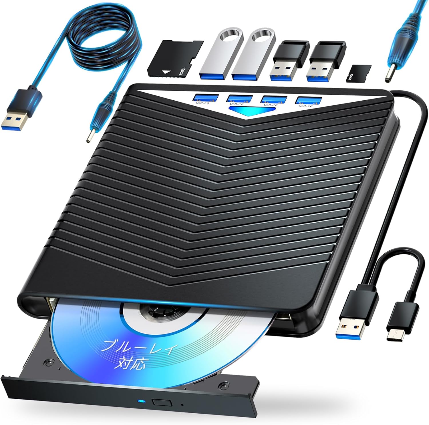 外付けブルーレイドライブ USB-C/A対応 BD/DVD/CD 再生・書き込み対応 ポータブルBDドライブ 超薄型厚:1.6cm・  外付けブルーレイドライブ（USB 3.2 Gen1/Type-C対応） BD・DVD・CD再生/書込可能 2025年モデル