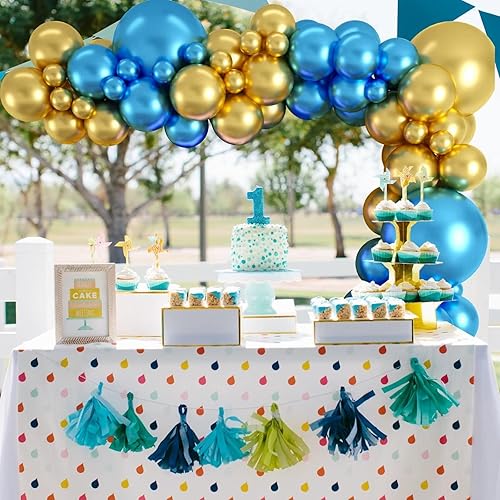 Miniatura 5 de KEPMOV Kit de arco de globos azul metálico y dorado, 100 piezas de guirnalda de globos dorados y azules, globos metálicos de diferentes tamaños de