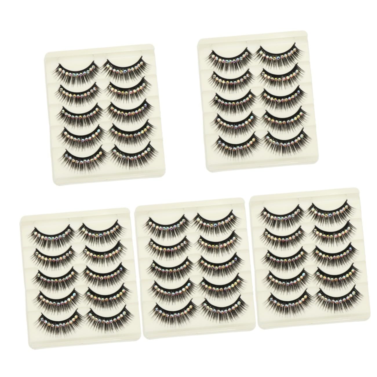 Veemoon 50 Paare Falsche Wimpern mit Glitzersteinen Dichte Auffällige Schminkwimpern für Frauen für Bühnenauftritte Cosplay Halloween Party und Festliche Anlässe