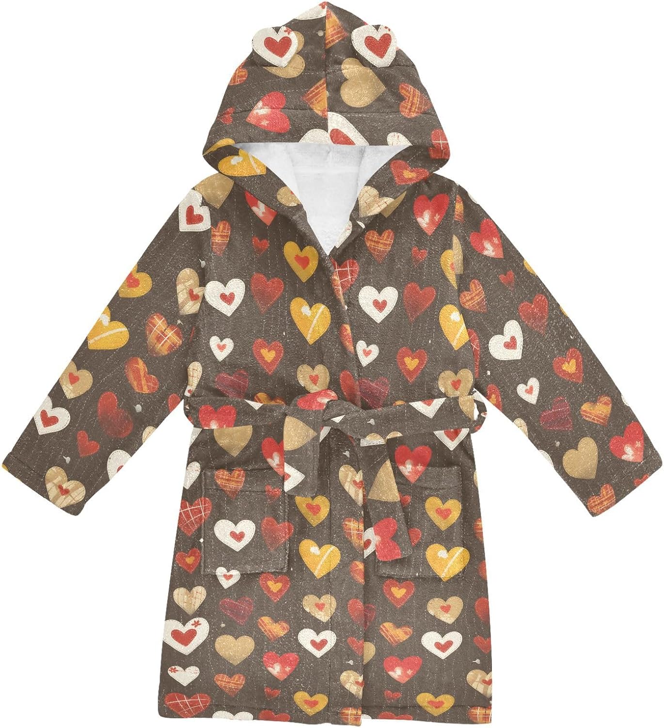 senya Hearts Abstract Color Toddler Hooded Bathrobe Kids Soft Plush Bath Towel Robes for Boys Girls 2-12 Years
