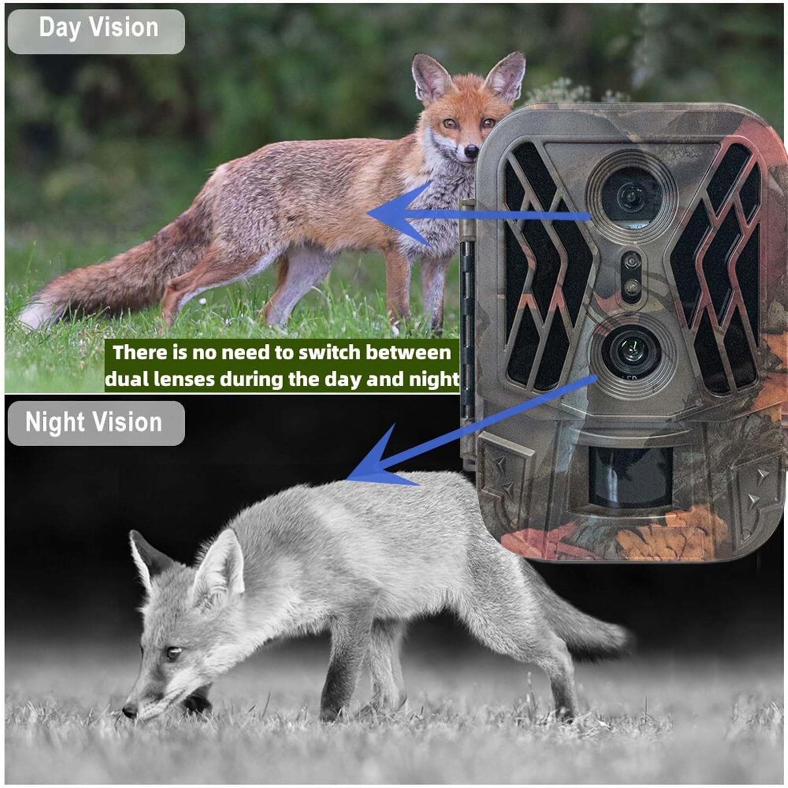 Kamera Myśliwska Z Dwoma Obiektywami Na Zewnątrz Noktowizor Fotopułapki Obserwacyjna Dzikiej Przyrody WyraźNe Obrazy I Filmy(Only Camera-Charging Style)