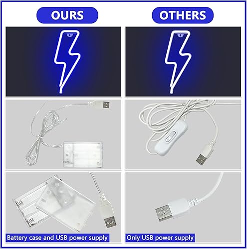 Miniatura 3 de Letreros de Neón Rayo Letrero de Luz de Neón para Decoración de Pared, Alimentado por Batería o USB Luz LED de Rayo Letrero de Neón para Dormitorio,