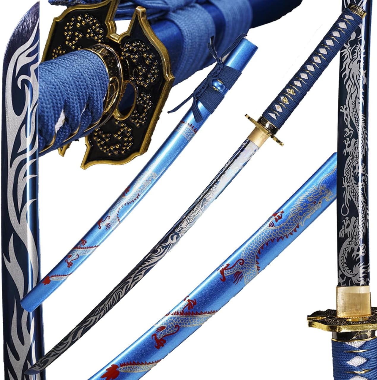 Kamaiwo-1045/1060 Handmade Hand Forged Authentic，Japanese Katana are a Unique Gift for Men - Full Tang High Carbon Steel Makes a Memorable for Martial Arts Collectors,Blue
