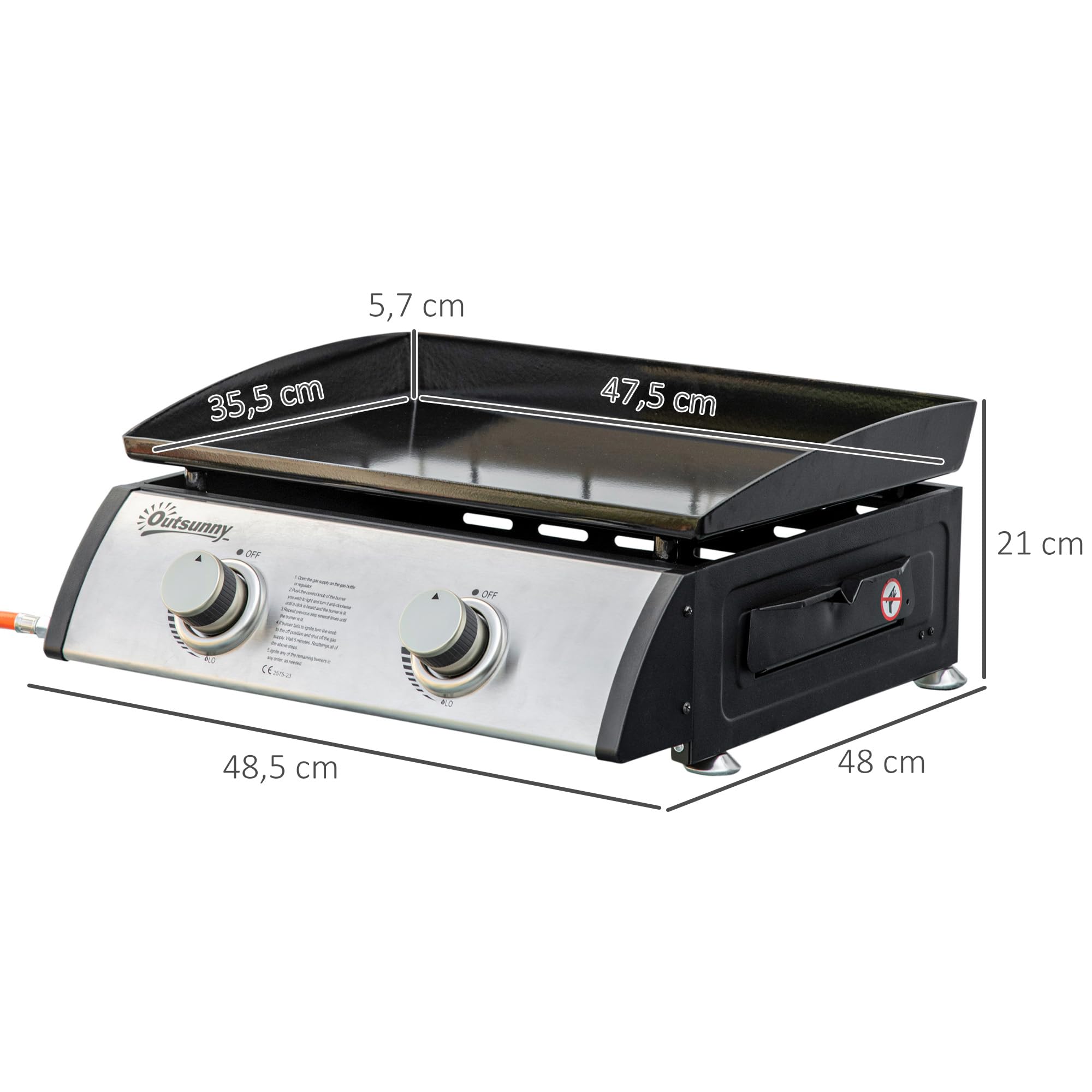 Outsunny Plancha de Gas Sobremesa con 2 Quemadores de Acero Inoxidable 6kW Barbacoa Portátil con Plancha para Picnic Camping 48,5x48x21cm Negro Plata
