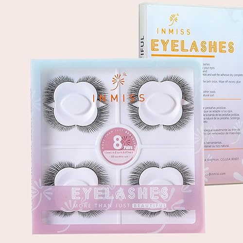 Miniatura 5 de Pestañas de ángel de ojo de gato, pestañas de zorro de 0.512 in, pestañas cortas naturales 3D de visón sintético, pestañas finas, 8 pares por Inmiss