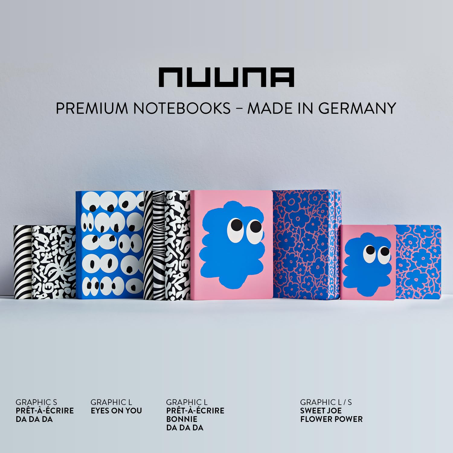 nuuna Taccuino A5+ | Graphic L – Eyes On You | 3,5 mm | 256 pagine numerate | carta premium da 120 g | pelle blu | prodotto in Germania in modo sostenibile