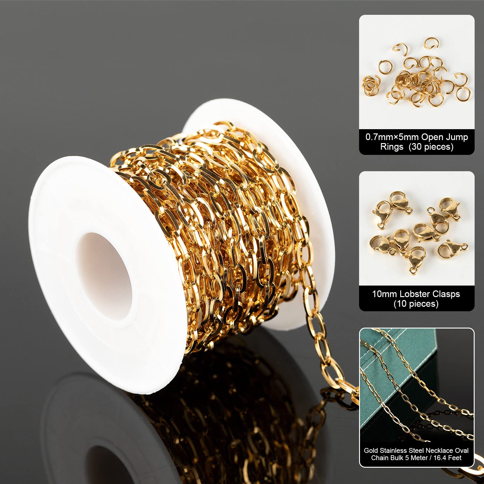 Chain 4 Rols Diy Jewelry Supplies 18K Gold Plated Chains For Jewelry Making - 33Ft ...