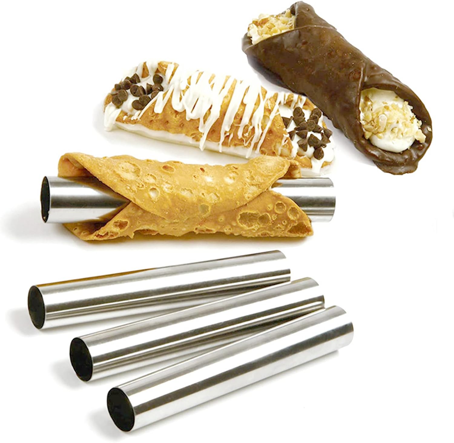Non-stick Cream Cannoli Tubes, FantasyDay 30 Pcs Stainless Steel Baking Cones Pastry Roll Horn Croissant Mold Cannoli Shells with 3 Clean Brush - Pastry Baking Set for Christmas Cake Anniversary Party