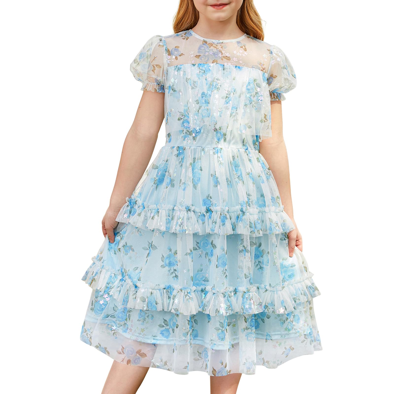 GRACE KARIN Flower Girl Dress Girl's Cute Ruffled Layered Party Dresses for 5-12Y