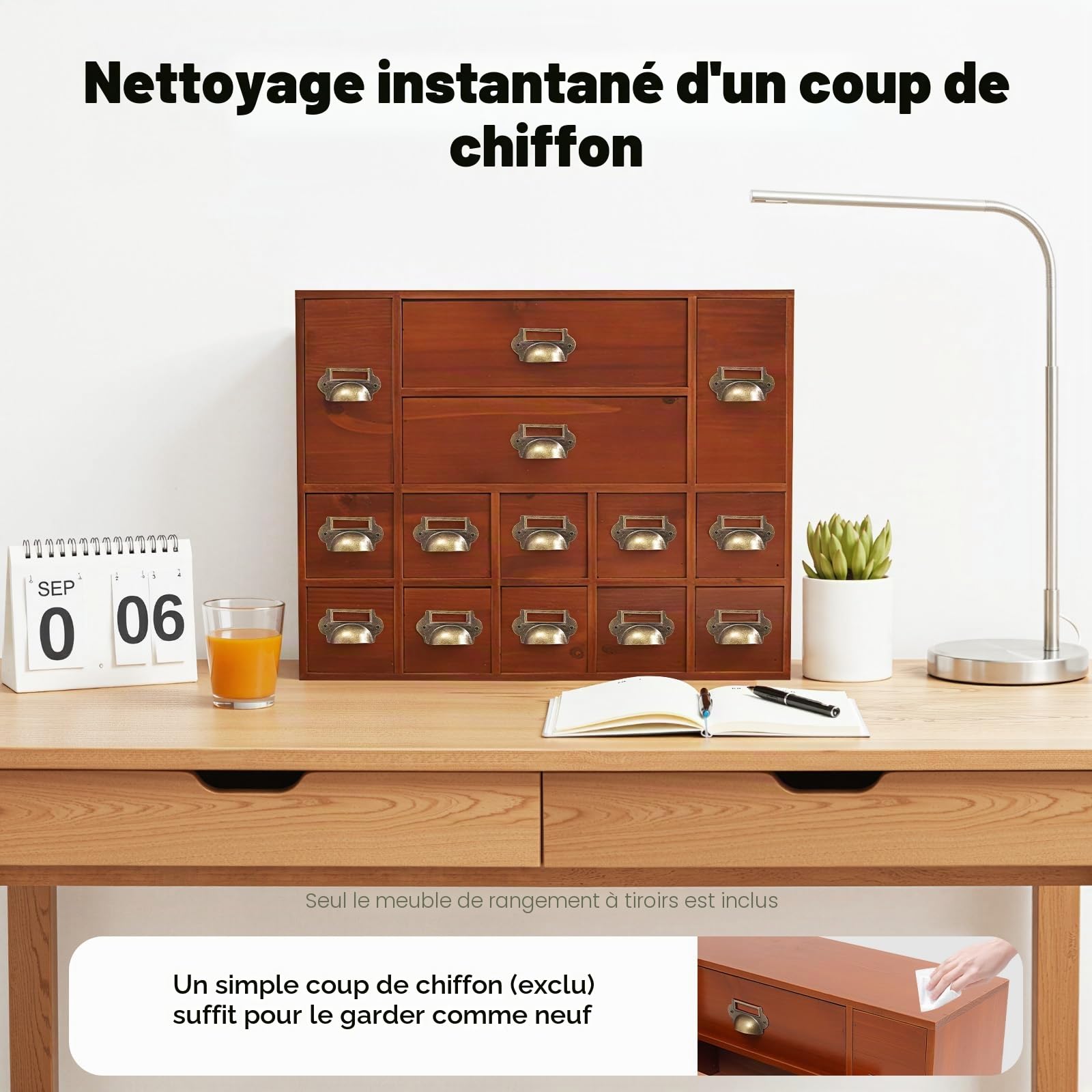 Boîte de rangement en bois à 14 tiroirs - Armoire médicale en bois - Petit organisateur de tiroirs rétro - Armoire d'apothicaire - Organisateur pour fournitures de bureau, bijoux, médicaments