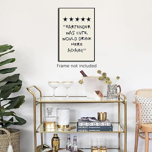 Miniatura 5 de CAXIYSH Lienzo divertido para pared, diseño retro de moda, carteles, barman, con texto en inglés "Was Cute Would Drink Here Again", impresiones para