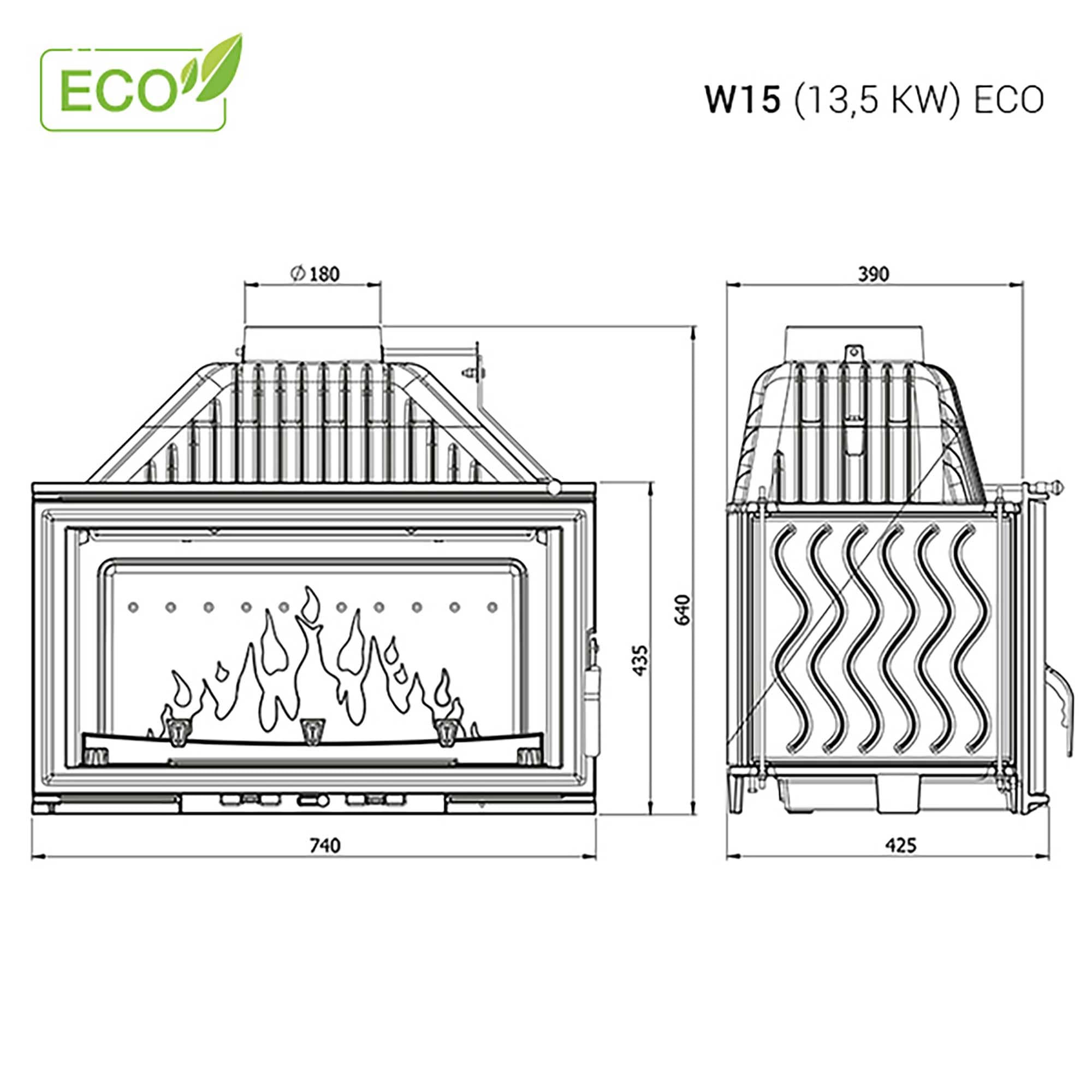 Inserto per camino a legna in ghisa - W15 (13,5 kW) ECO