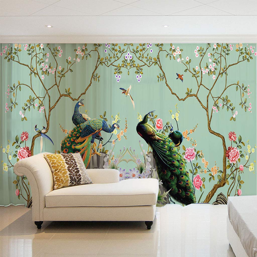 Rideaux voilages vert paon pour chambre d'enfant et salon lumineux en lot de 2