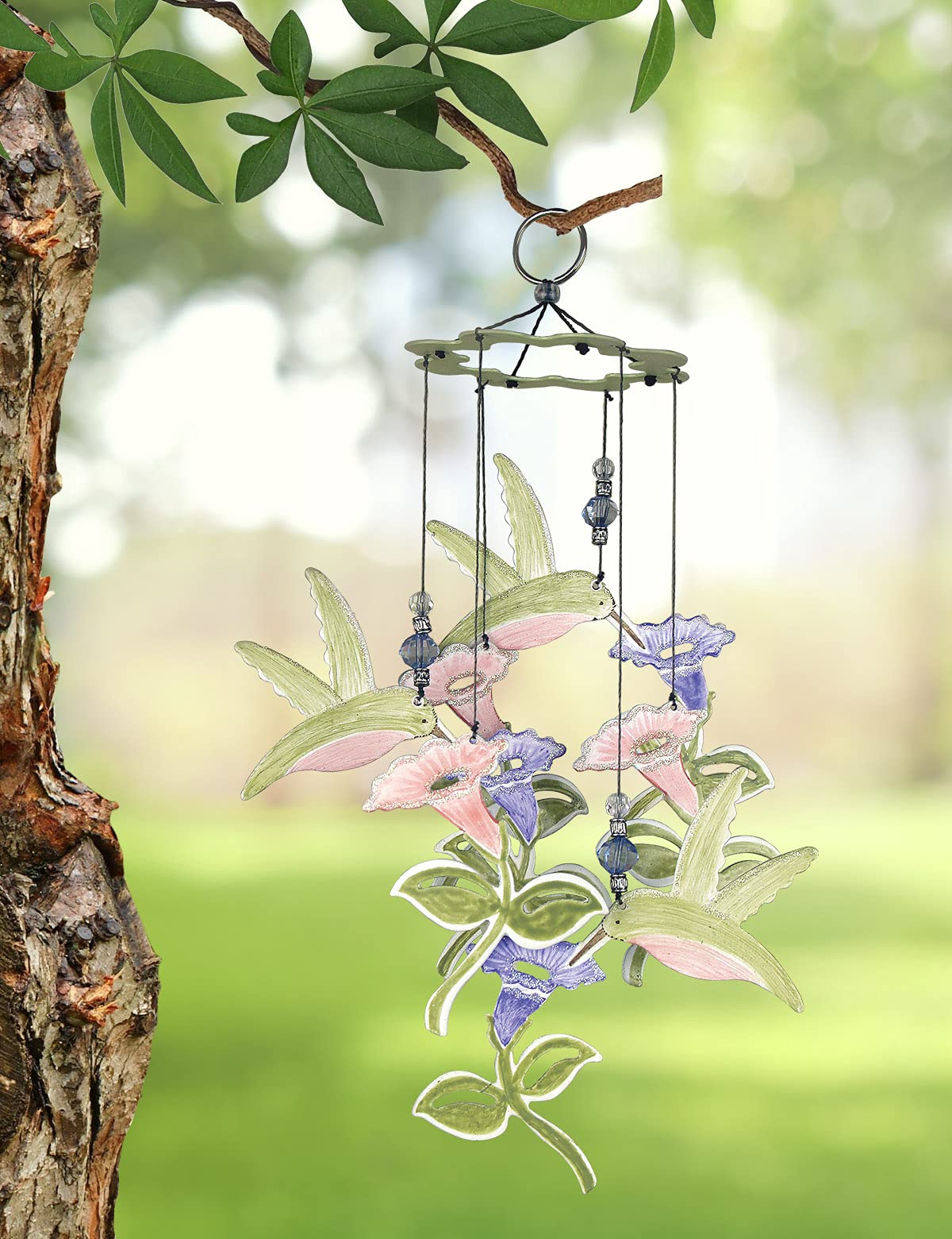 Metal Hummingbird Wind Chime Vintage Memorial Wind Chime Stained Glass Sun  Catcher,Sympathy Craft Gift Decoration for Balcony Home Garden