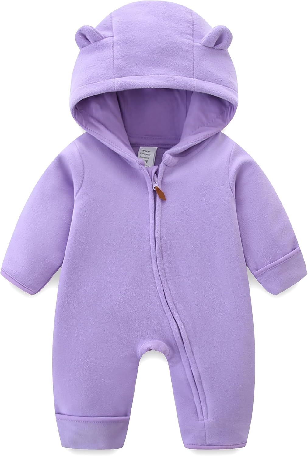 Newborn Baby Bear Onesie Winter Snowsuit With Fold-over Mittens & Footies Zip Up Baby Fleece Jumpsuit 0-18M