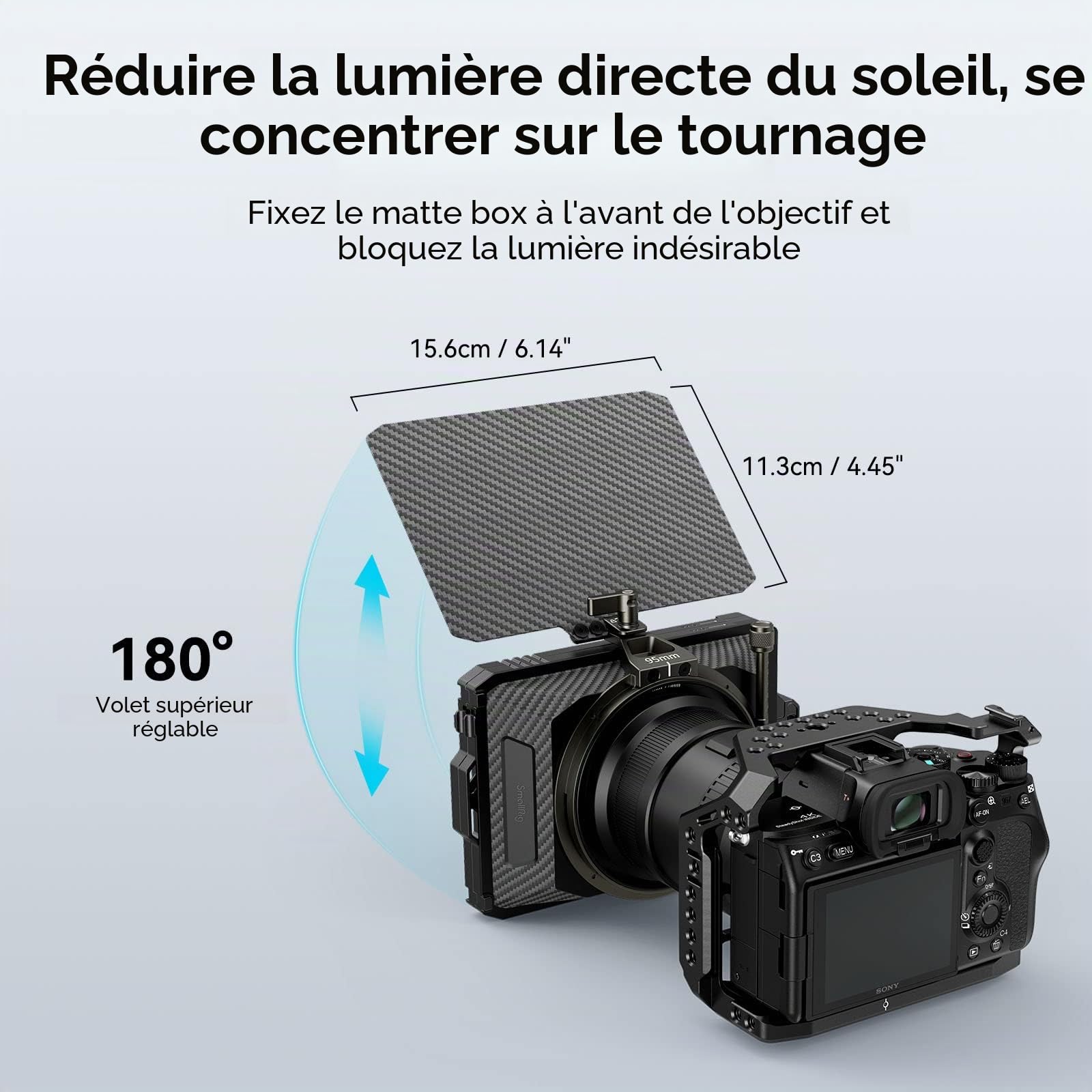 SMALLRIG Mini Matte Box Lite avec Plateau de Filtre à Drapeau Supérieur Compatible avec Les Objectifs 67mm/72mm/77mm/82mm/95mm pour Reflex Numériques et Camera sans Miroir - 3575