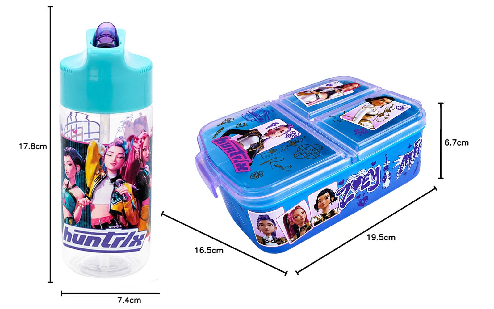 MARUKATSU Kpop Set Sandwichera Infantil con Compartimentos y Botella 410ml para Niños y Niñas | Fiambrera Escolar + Botella Reutilizable |