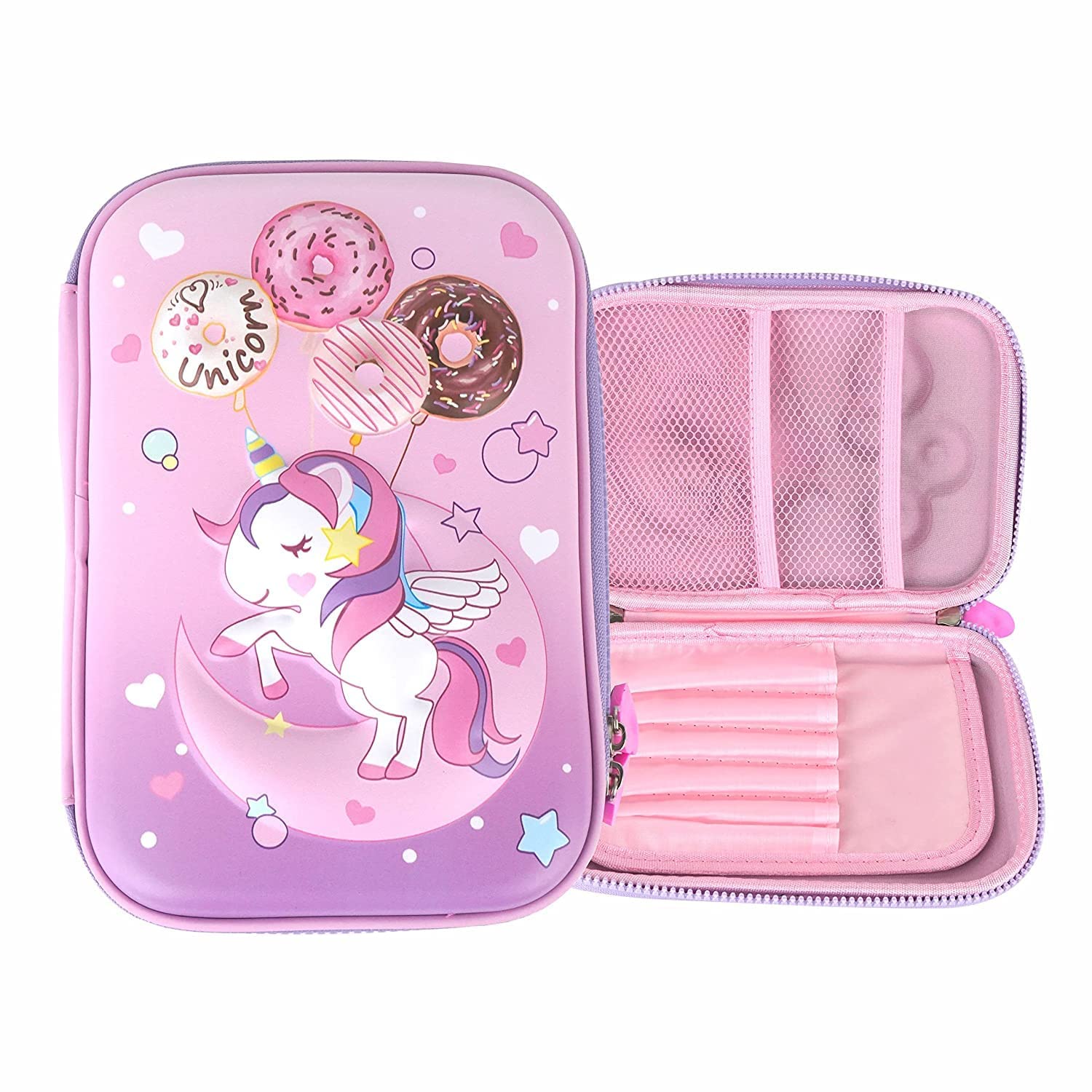 Kapalin Unicorn Pencil Case with Zipper, Pink Hardshell Pen Pouch