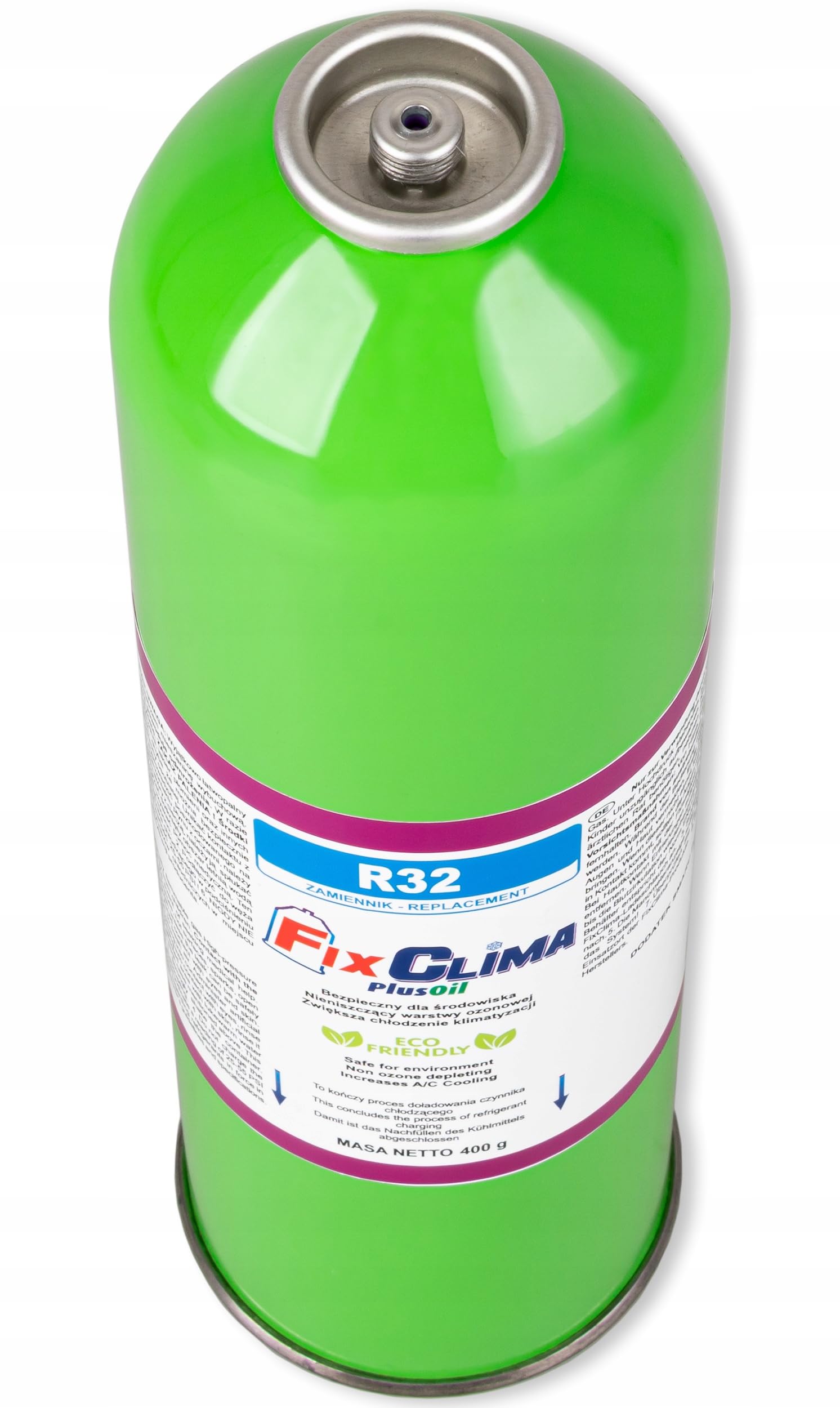 FixClima R32 PlusOil 2 x 400 g de réfrigérant, avec tuyau, manomètre et adaptateur, recharge de gaz pour climatiseurs pour systèmes Split et monobloc, forte puissance de refroidissement, qualité