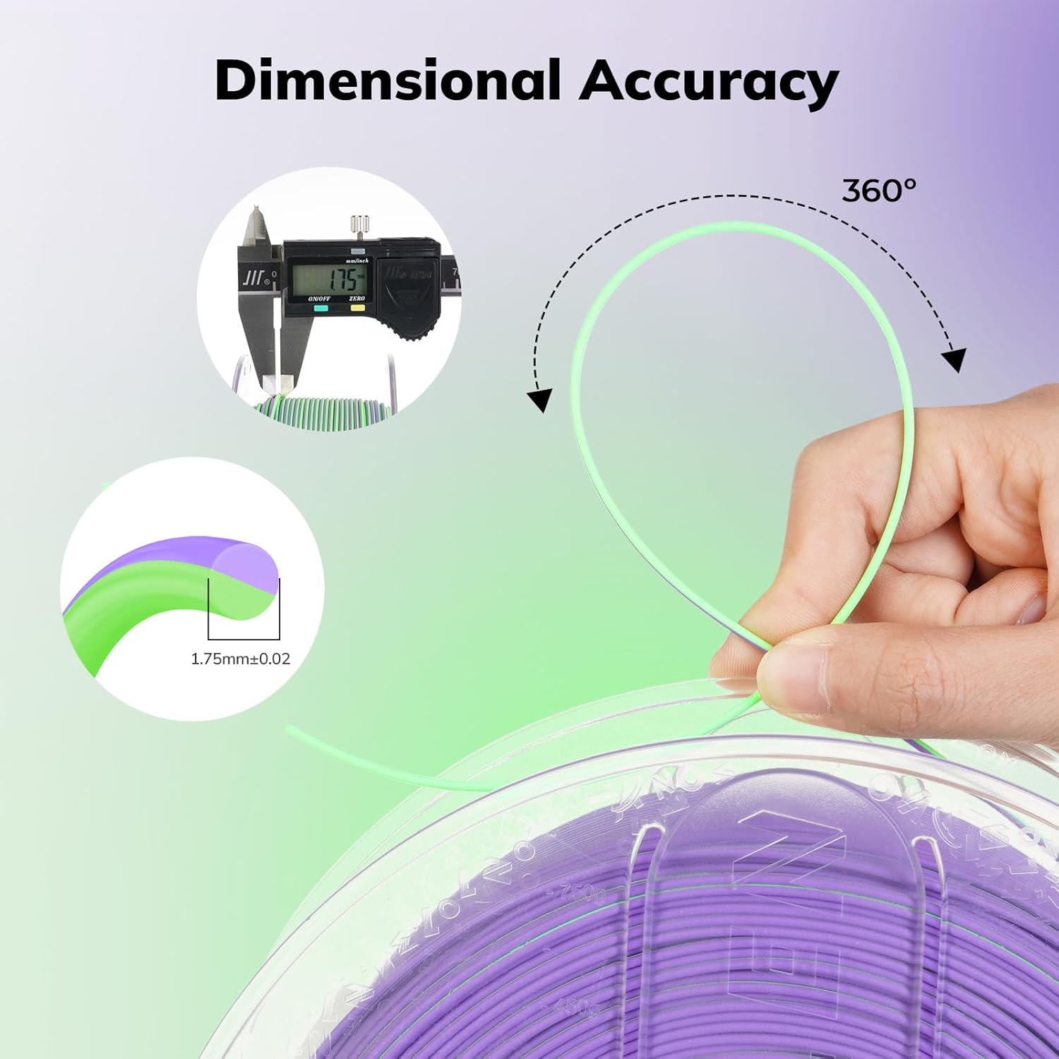 AMOLEN Matte PLA 3D Printer Filament - Dual Color Green Purple Filament, Smooth Finish Color Change 3D Printing Filament 1.75mm, 1KG/2.2lb