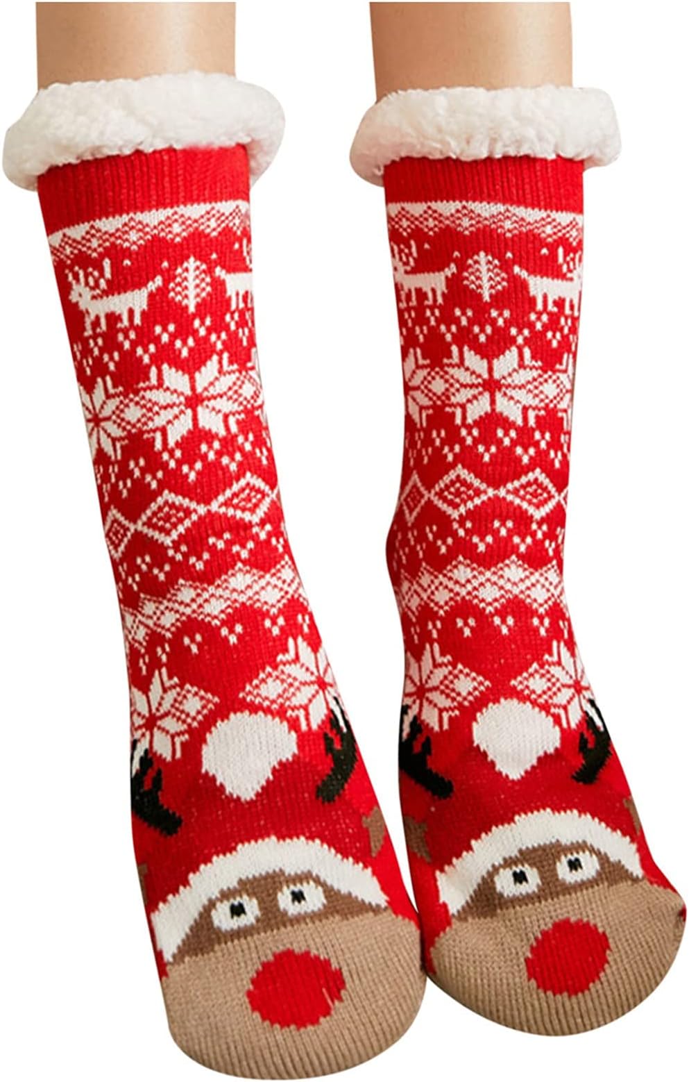 Gemira Christmas Slipper Socks for Women Fuzzy Slipper Socks Plush Fleece Christmas Slipper Socks Thick Winter Warm Fluffy Cozy Crew Socks Xmas Slipper Socks for Christmas Presents