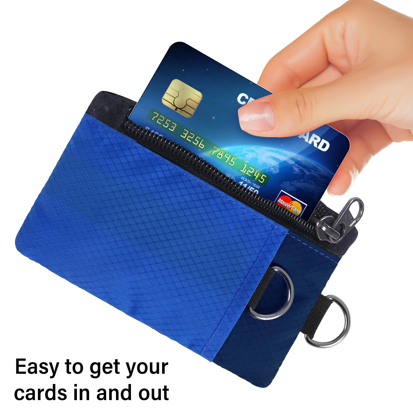 TATAANTY RFID Blocking Wallet, Minimalist Wallet for Men, Small Wallet for Women with Lanyard Keychain, ID Holder Zipper for Cards, Coins, Travel, Water-resistant, Blue Navy