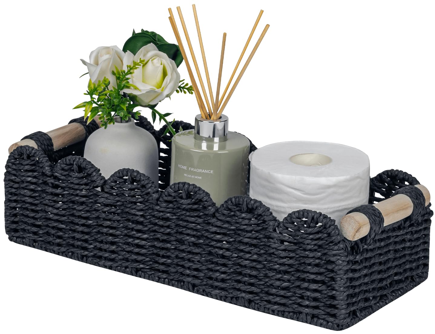 CubesLand Toilet Paper Storage Basket Scalloped Edge Home Decor Basket, Living Room Cozy Decor, Paper Rope Small Baskets for Over Toilet Storage Shelf, End Tabl