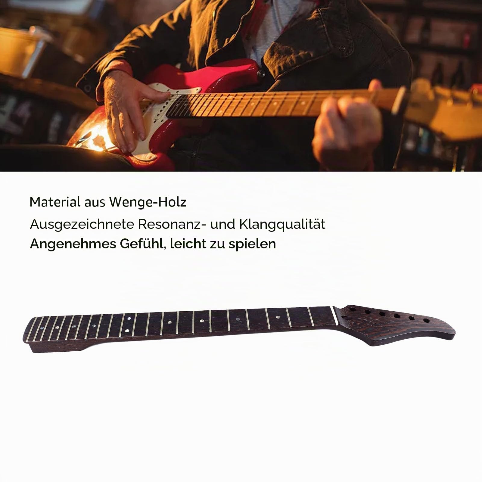 Fockety E-Gitarrenhals, 22 Bünde, Wenge-Holzmaterial, Gitarrenhals-Ersatz, Gitarren-Griffbretthals mit Hoher Klangqualität für Suhr ST Gitarrenhals-Paddelkopf, Unfertige Teile Ersetzt