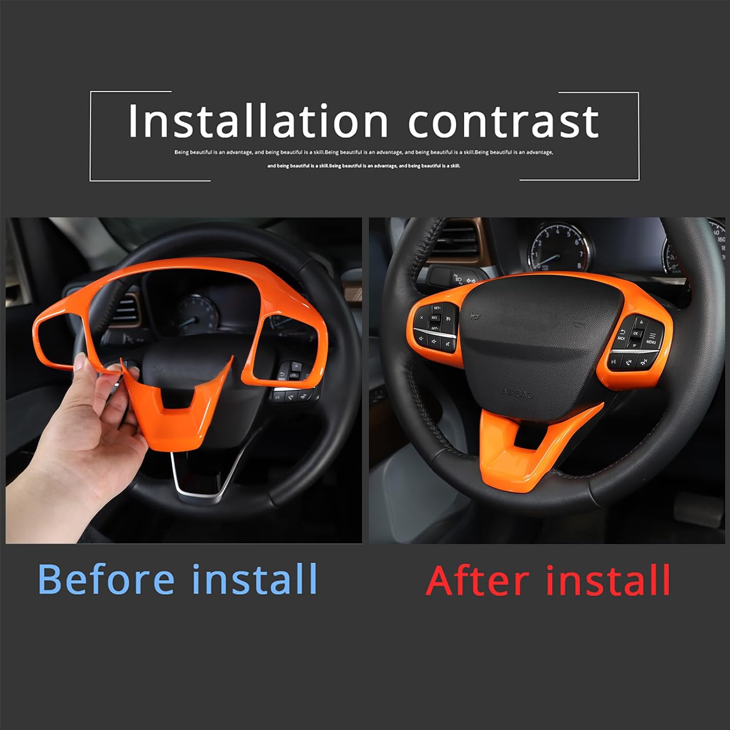 TOYCIDFG Steering Wheel Cover Trim Compatible with Ford Maverick 2022-2025 Car Interior Decoration Accessories (Orange) image 2