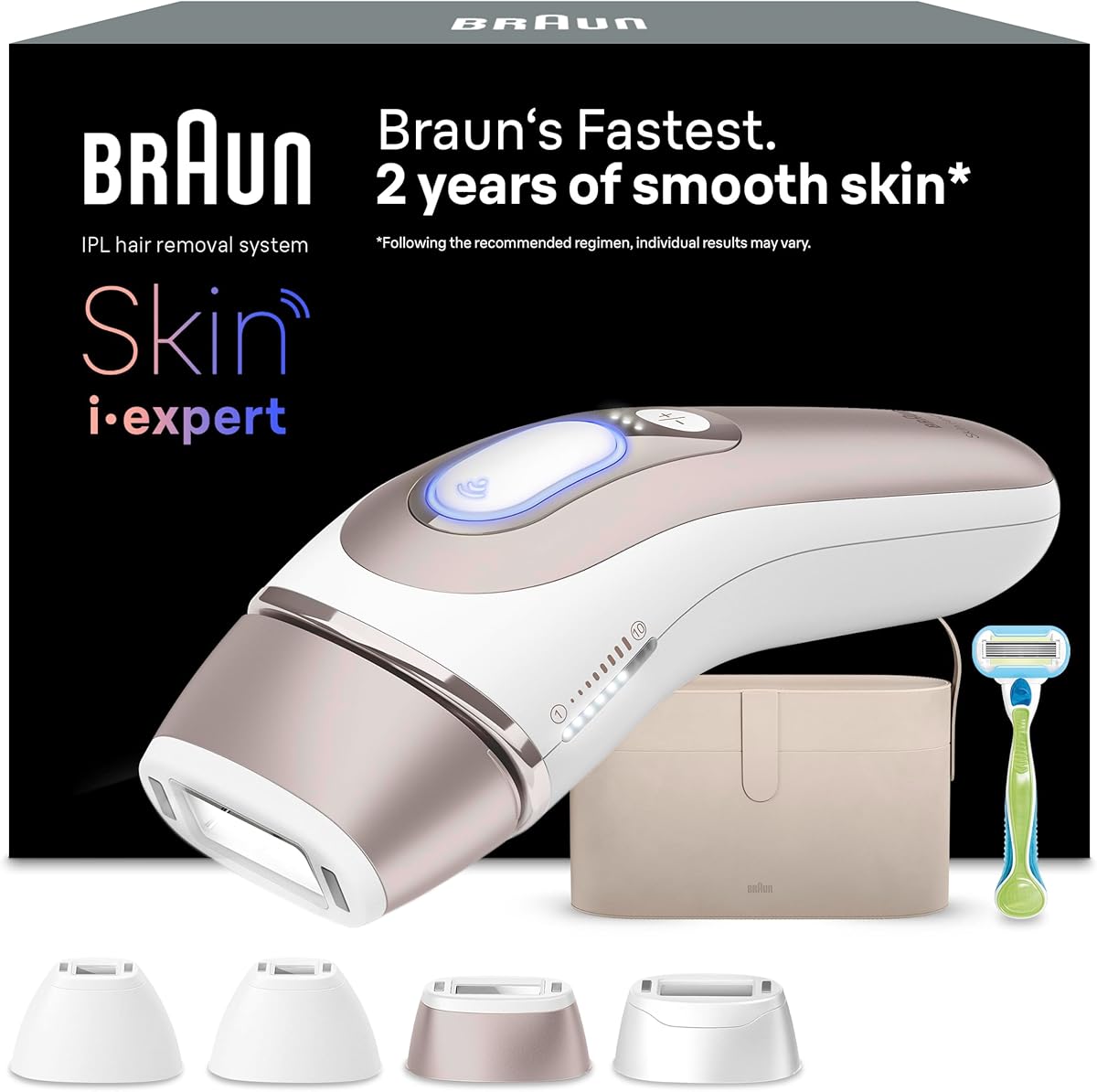 Braun Smart IPL 7 Skin i·expert – IPL Geräte Haarentfernung, Dauerhafte und Schmerzfreie Haarentfernung für Zuhause – inkl. Gratis App, Etui, Venus Rasierer, 4 smarte Aufsätze – PL7387, Weiß/Rosegold
