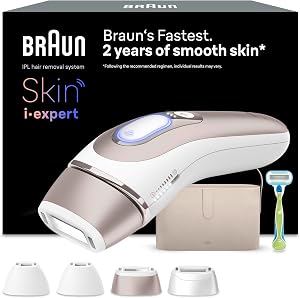 Braun Luz Pulsada Skin i·expert Smart IPL, PL7387, Blanco/Bronce – Alternativa a Depiladora Laser Con Inteligencia Artificial, Eliminación Del Vello En Casa, Neceser, Maquinilla Venus, 4 Cabezales