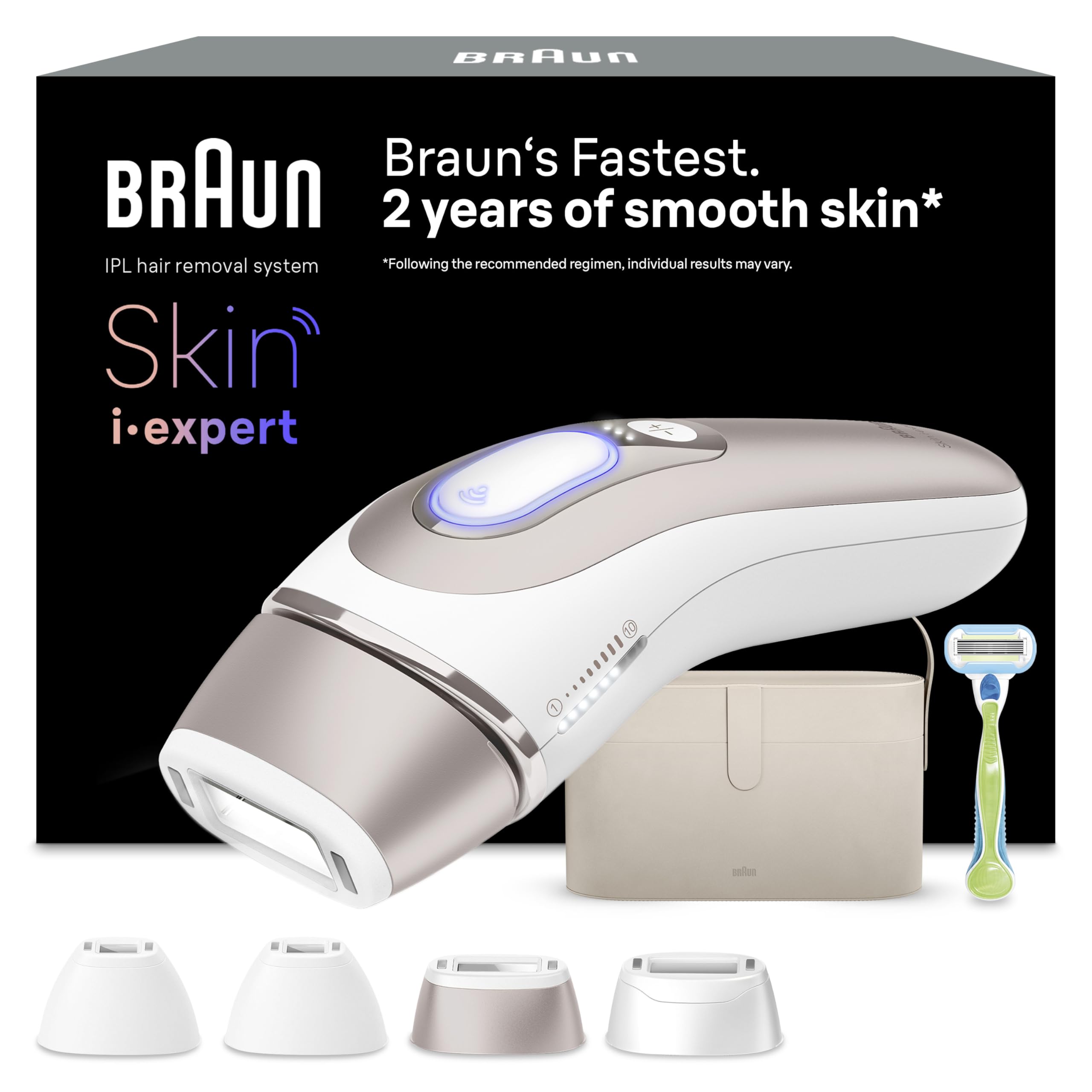 Braun Skin I·Expert Epilatore Luce Pulsata Smart, Depilatore Corpo Donna, Alternativa Laser Peli Donna, App Gratuita, Include Pochette, Rasoio Venus, Luce Pulsata Braun, 4 Testine Viso E Corpo, PL7387