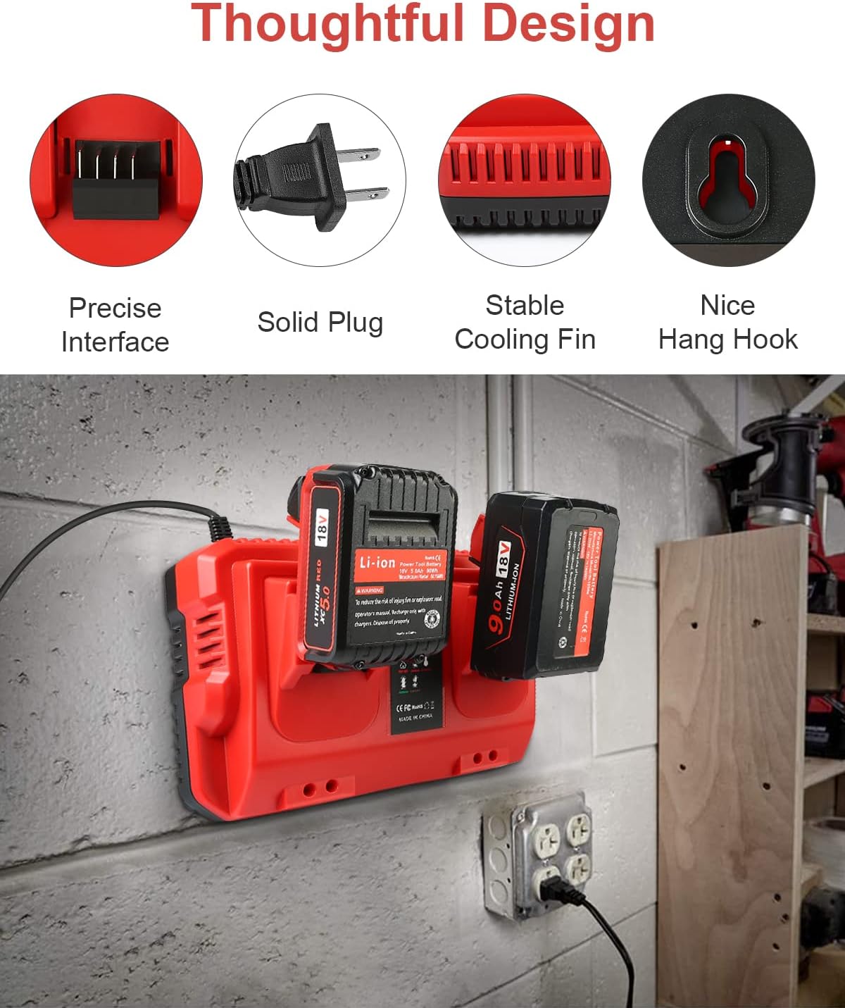 18V Rapid Charger Replacement for Milwaukee M18 Battery Charger Station 2Ports 48-59-1802 48-59-1812 Compatible with M-18 48-11-1850 48-11-1840 48-11-30 48-11-20 - Image 6