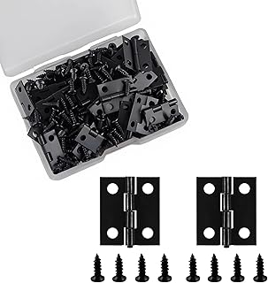 50 Pcs 18 x 15mm Small Hinges for Wooden Box Heavy Duty Mini Hinges with 200 Screws Metal Folding Hinge for DIY Crafts Wooden Jewelry Box Dollhouse Picture Frame - Black