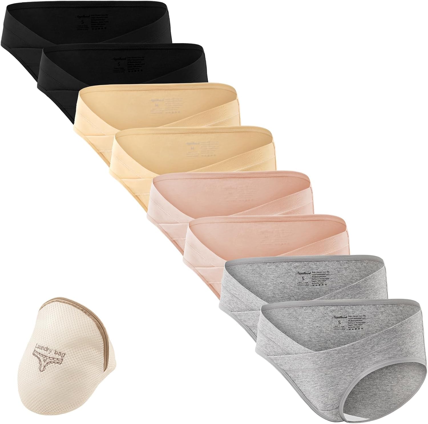 Angelhood Cotton Maternity Underwear Under Bump, Healthy Pregnancy Panties Postpartum Underwear Multi-Pack with Laundry Bag