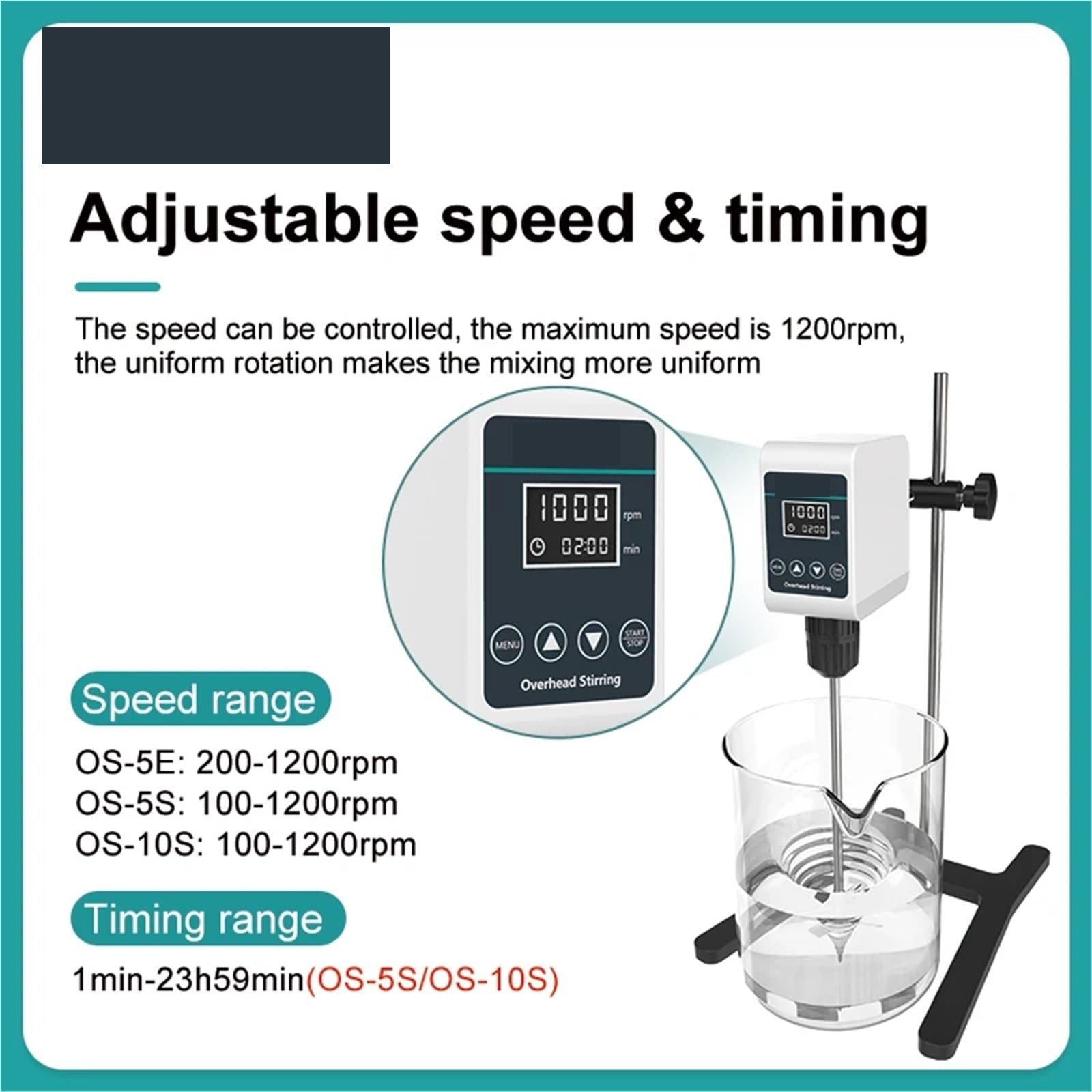Homogeneizador, Agitador de varilla con pantalla digital, mezclador eléctrico, agitador laboratorio, altura ajustable, 5/10 l, 1200 rpm(OS-5E(5L))