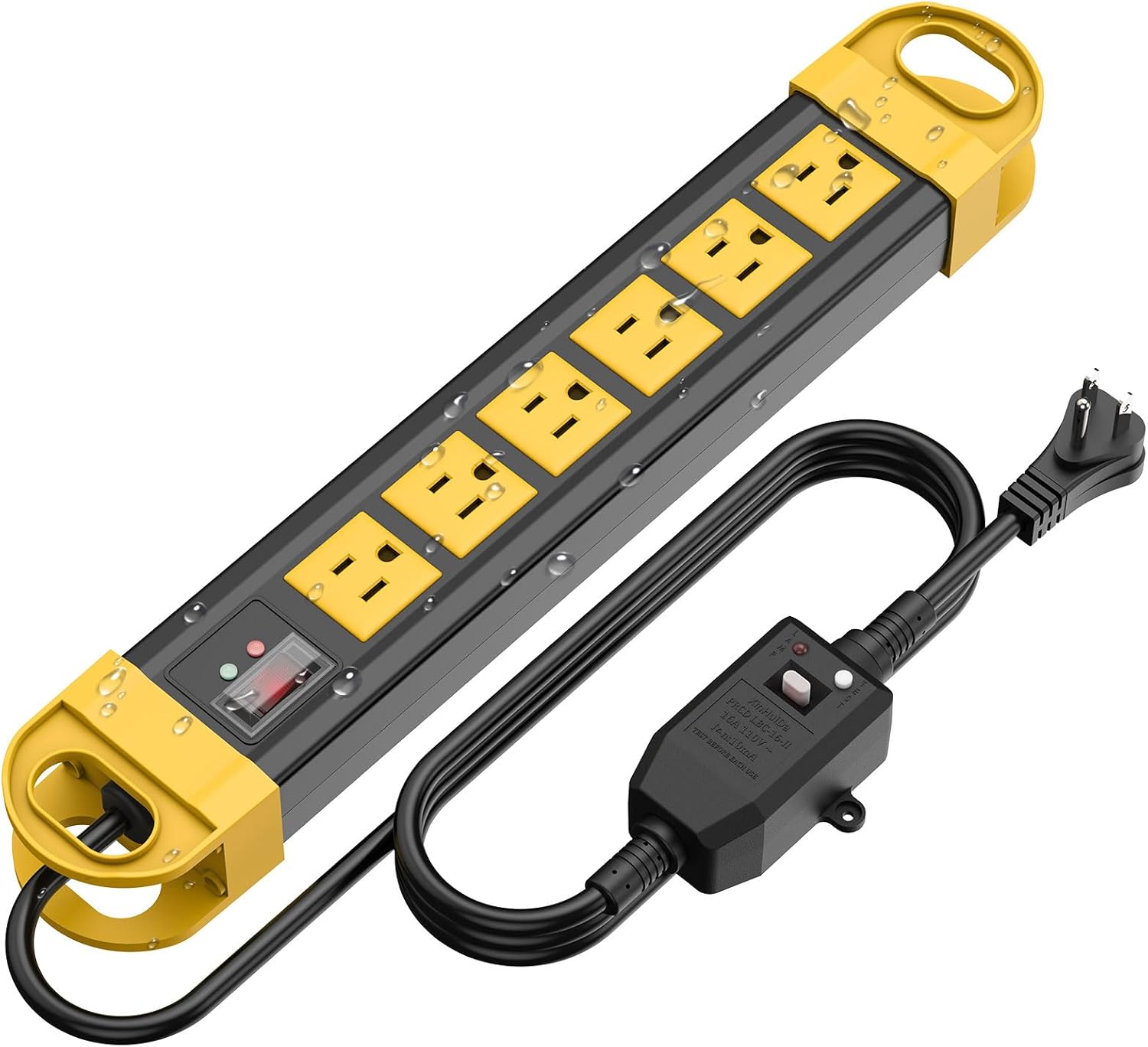 HHSOET GFCI Outdoor Power Strip Weatherproof, Waterproof Surge Protector 2700J with 6 Plug Extender Port, Exterior Long Extension Cord with Multiple Outlets, for Garden, Christmas Decor, 25FT, Yellow