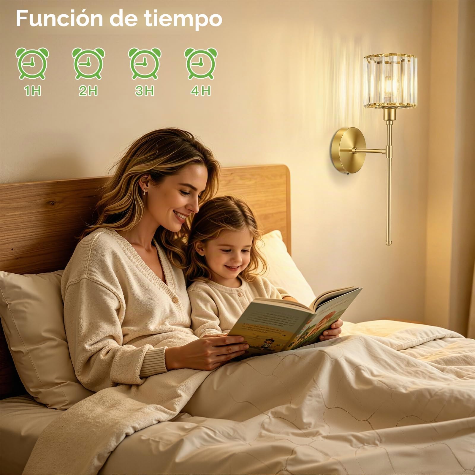 Kimjo Aplique Pared Interior Sin Cable de Cristal, Lampara Pared Recargable | 4000mAh Dorado Aplique Pared Recargable, USB-C Dimmable Lámparas de pared con Mando a Distancia, Temporizador, 2 Pieza