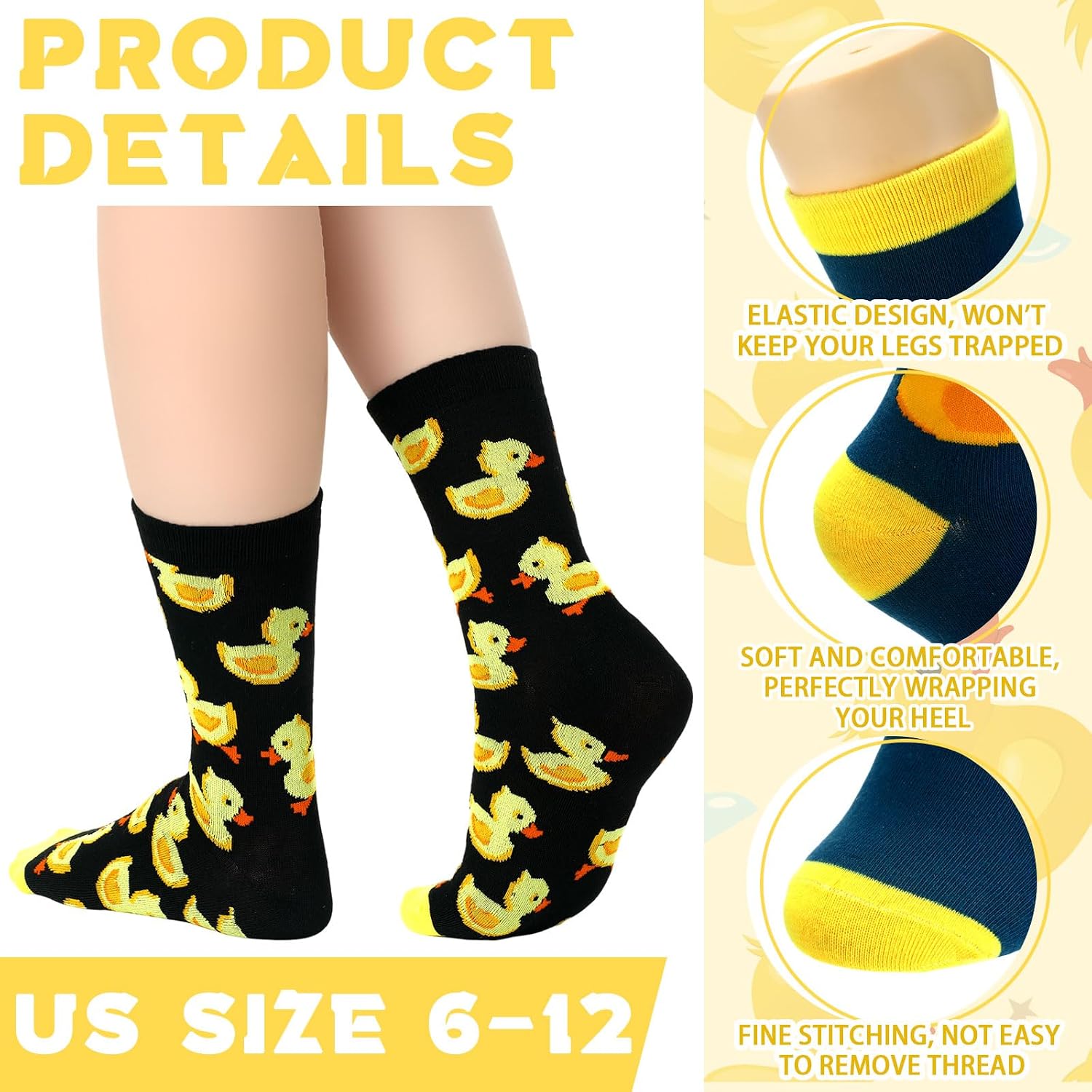 Glitopper 6 Pairs Yellow Duck Socks Gifts for Women Men Duck Lovers Christmas Socks Stuffer Gift Idea for Animal Lover