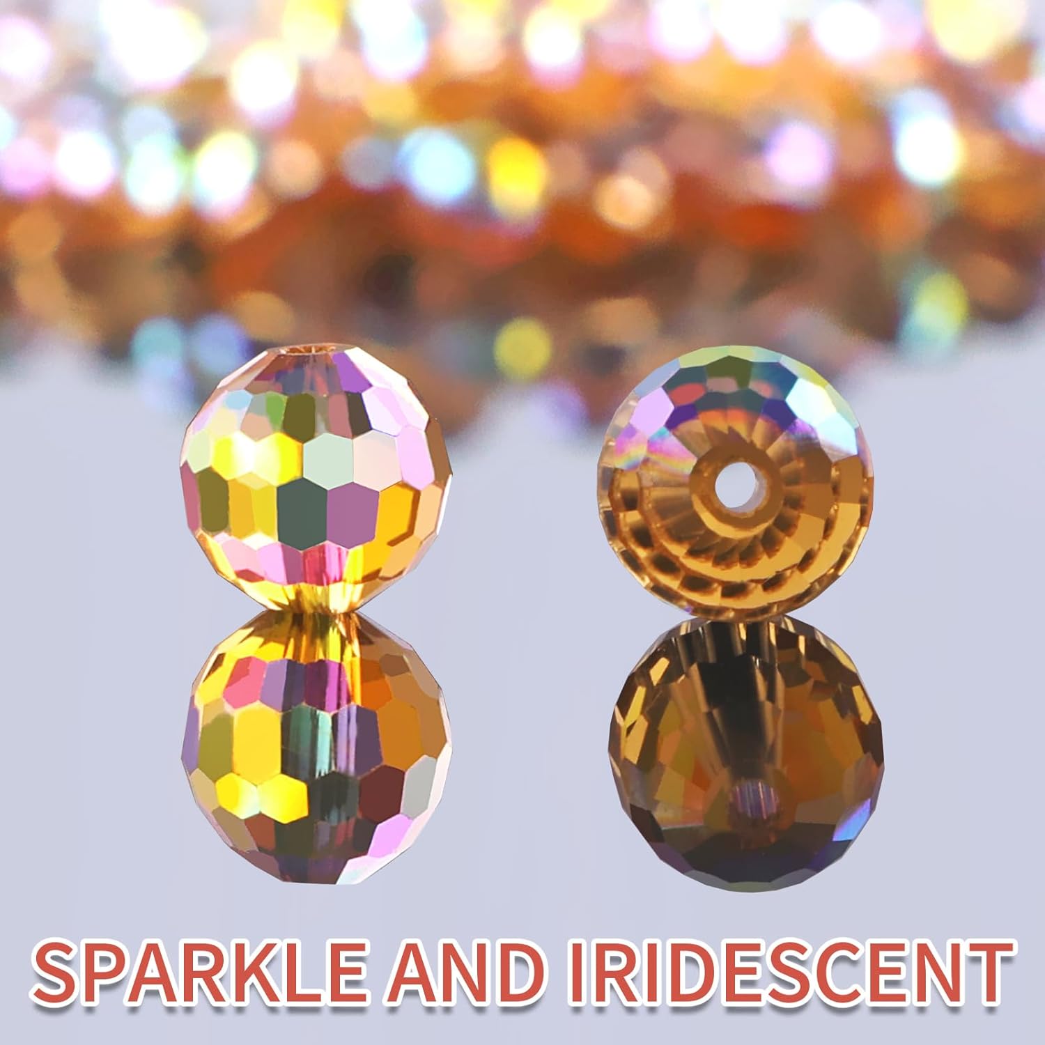 Crystal Glass Beads for Jewelry Making, 80 Pieces Crystal Beads, 10mm Glass Beads, Round Faceted Beads Bulk for Craft Necklace Bracelet Earring (Gold) - Image 3