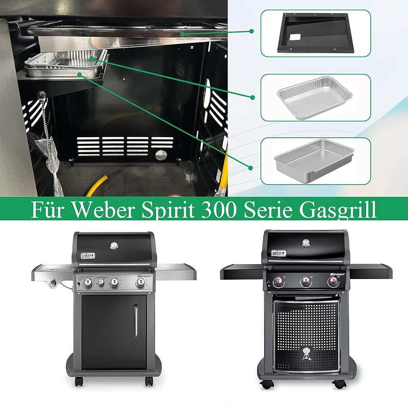 WELL GRILL Csepegtetőtálca készlet Weber Spirit 300 sorozathoz - Rozsdamentes acél zsírgyűjtő tálca E-310/320/330 S-310 gázgrillekhez, alumí