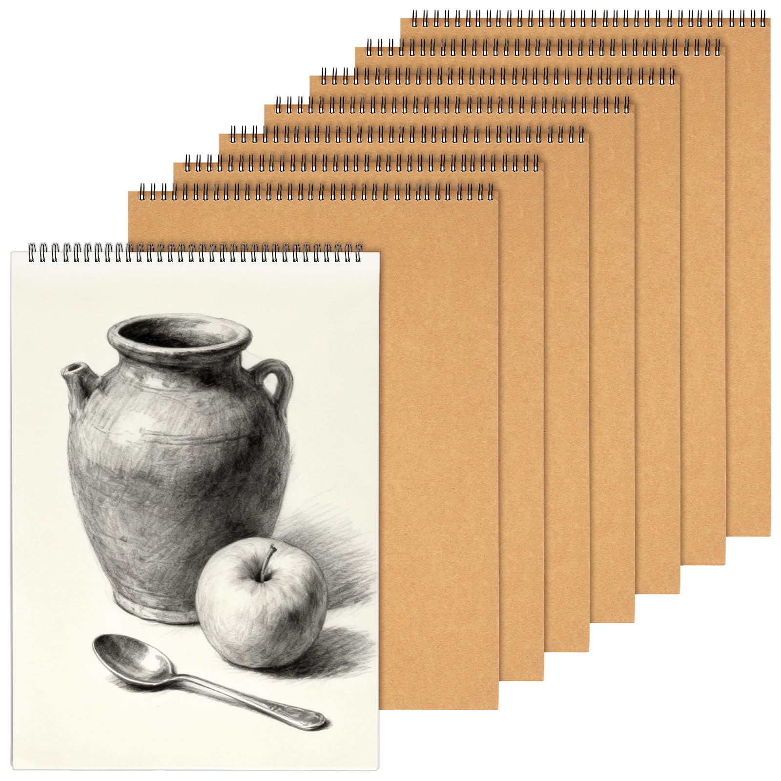 MUKLEI 8 quaderni da disegno formato A3, 30 fogli/60 pagine vuote, rilegatura a spirale, 160 g/m², carta bianca, per schizzi, disegni, acquerelli, scrittura