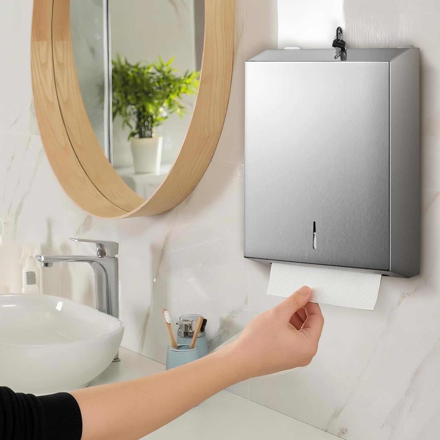 Shimeyao 4 Pcs Paper Towel Dispenser Wall Mount Bulk Stainless Steel Commercial Hand Towel Dispenser with Lock, Large Capacity 400 C Fold/500 Multifold Towels for Bathroom, Restroom and Public Place